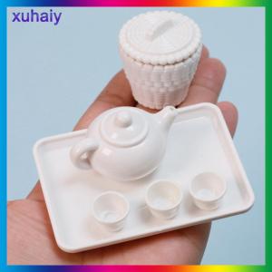 xuhaiy อุปกรณ์เสริมสำหรับบ้านตุ๊กตาชุดน้ำชาจำลองถ้วยถ้วยถ้วยชาเครื่องประดับสำหรับห้องสะสม1ชุด