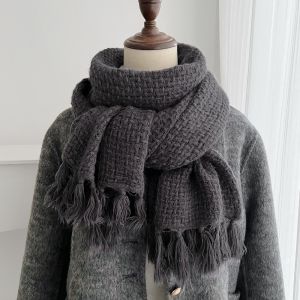 SXXINGI Solid Color Winter Cashmere Scarf Waffle with Tassel Pashmina Shawl Wrap Warm Wool Scarves Women