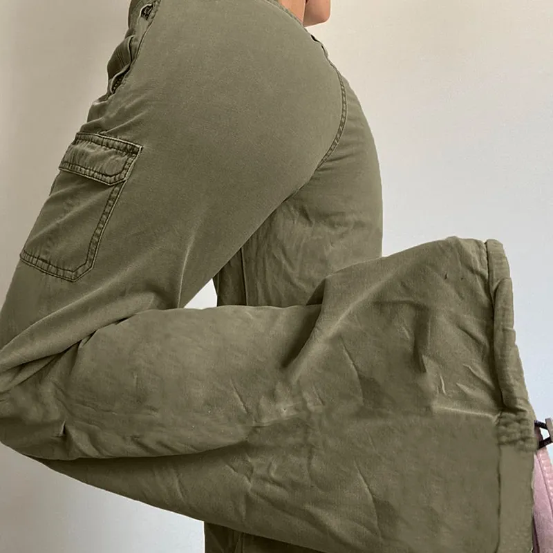 Ruched Low Waist Baggy Cargo Pants Y2K Green/Brown/White Low Waist –  KIWEKIWI