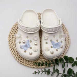 Shoes Charms Shoes DIY Accessories Transparent Colorful Butterfly Detachable Pearl Shoe Chain Set Shoe Buckle for Hole Rubber Clogs