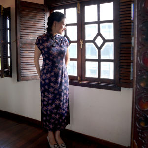 COCOONESE Short Sleeve Cheongsam - Dark Lilac