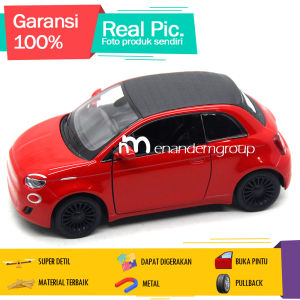 Diecast Miniatur Mainan Mobil Klasik Elektrik Fiat 500e Besi Metal Buka Pintu