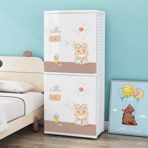 HEINOตู้เสื้อผ้าลายการ์ตูนเด็กที่เก็บของประตูคู่พร้องลิ้นชัก  พร้อมล้อเลื่อน เป็นมิตรกับสิ่งแวดล้อม ไม่มีกลิ่น ปลอดสารพิษ