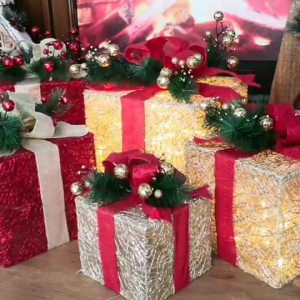 Christmas Decoration Gift Box Ornament With Bowknot 3pcs Christmas Boxes Present Indoor Outdoor Party Under The Tree