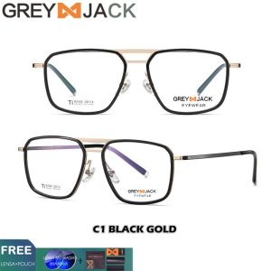 Grey Jack Frame Kacamata Style Kotak Aviator Elegant Simple Titanium Bisa Minus Fashion Wanita dan Pria Terbaru 2320