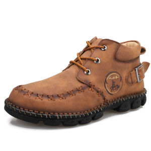 Banchugw Handmade Men Leather Martin Boots Plus Size 46 47 48 Casual Shoes Men Ankle Boots Waterproof Leather Shoes Motorcycle Boots