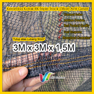 Keramba ikan kotak waring jaring RK triple Track dengan tutup zipper resleting 9mm ukuran 3x3x15
