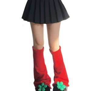 Phụ nữ Đan Đỏ Flare dài làm ấm chân quần legging rộng baggy màu trơn vỏ bọc vỏ chắn bụi vớ