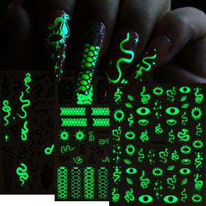ZEEMIN 12Pcs/set Luminous Snake Design Nail Sticker 3D Lighted Halloween Serpent Nail Decals Supplies Y2K SelAdhesive Nail Sticker Deco