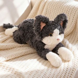 New Lifelike Devon Rex Cat Plush Toys Handmade Stuffed Lying Prone Cat Doll Soft Comfy Kids Companion Doll Cute Birthday Gift