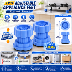 MONDIAL Heavy Duty Adjustable Appliance Foot Pads 33-55mm Height Riser Anti Vibration Anti Slip Mat for Washing Machine Gas Stove Refrigerator Furniture 4Pcs Set