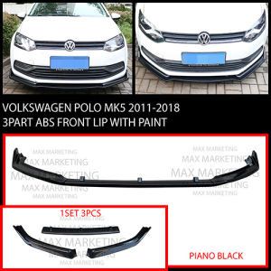 VOLKSWAGEN POLO MK5 2011-2018 3 PART FRONT LIP WITH PAINTABS SKIRT LIP BODYKIT (PIANO BLACK)