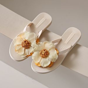 Free Shipping Niche Flat Sandals For Women Summer Fashion Straw Woven Floral Design Flat-Soled Suitable For Casual Resort And Beach Wear