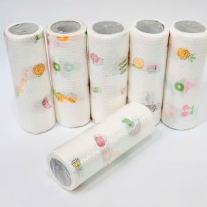 SKU113 - Cuộn Khăn Lau Màu Trắng Đa Năng Nhà Bếp Dùng Lại Nhiều Lần Họa Tiết Hoa Lá Cành 25CM