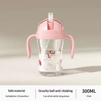 Anti-Leak 300ML PP Baby Sippy Cup with Gravity Ball Straw Handles BPA-Free Toddler Water Bottle for 9+ Months