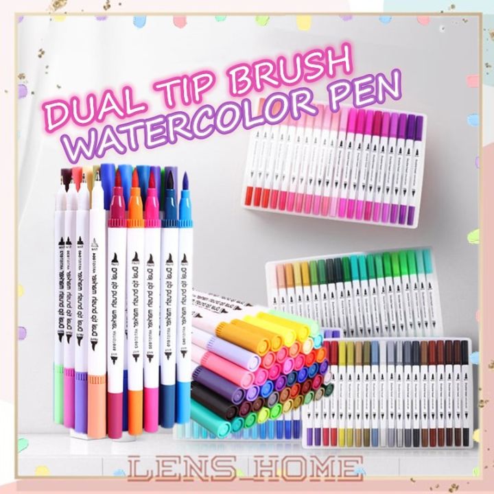 Dual Tip Brush Marker Pen Set Fineliner Watercolour 12/24/36/60/80/100 PCS  Double Ended Water Based Painting Stationery Lazada