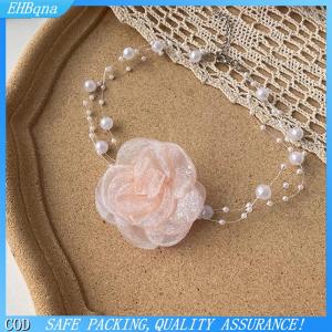 COD Lãng Mạn Ngọc Trai Choker Hoa Trà Vòng Cổ Mùa Hè Xương Đòn Chain Với Vải Hoa Ngọc Trai Cho Phụ Nữ Bữa Ăn Tối Bên Đồ Trang Sức