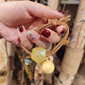 สินค้าคงคลังในประเทศไทย สไตล์เกาหลี ins ทงแดมุนที่เรียบง่ายสีลูกกวาดหัวลูกปัดเชือกแฟชั่นสดขนาดเล็ก OL ผู้หญิงน่ารักหัวแหวนยางรัด