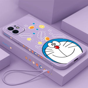 เคสโทรศัพท์พิมพ์ลายการ์ตูนโดราเอมอนน่ารักเคสกล้องสำหรับ Apple iPhone 6 Plus 6S Plus 7 Plus 8 Plus iPhone X XS Max XR SE 2020 iPhone 11 Pro Max iPhone 12 Pro Max 12 Mini iPhone 13 Pro Max ฝาหลังซิลิโคนเหลวและสายคล้องป้องกัน