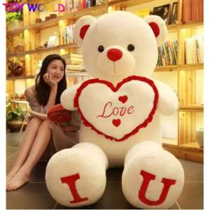 Valentines Special! Big I LOVE You Teddy Bear Plush Toy 80cm 100cm Lovely Huge Stuffed Soft Bear Doll Lover Bear Kids Toy Birthday Gift for Girlfriend Valentine Day Gift Christmas Gift Headrest Doll Birthday Gift for Kid Teen Girl