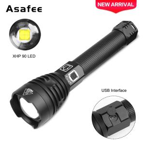 Promotion Asafee 2500LM 1909 XHP90 LED Super Bright Outdoor Camping Flashlight Mountaineering Flashlight Telescopic Zoom Push Switch Use 26650/18650 Battery 3 Gears Switch Life Waterproof