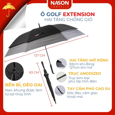 Ô dù Golf 2 tầng mở rộng Nason Umbrella Extension thiết kế độc đáo 23 inch khi đóng 27 inch khi mở chống gió cấp 7