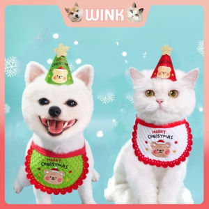 Pet Christmas Hat Bib Set Embroidered Bib Kitty Mouth Towels Xmas Hat Costume for Cat Dog Pet Supplier