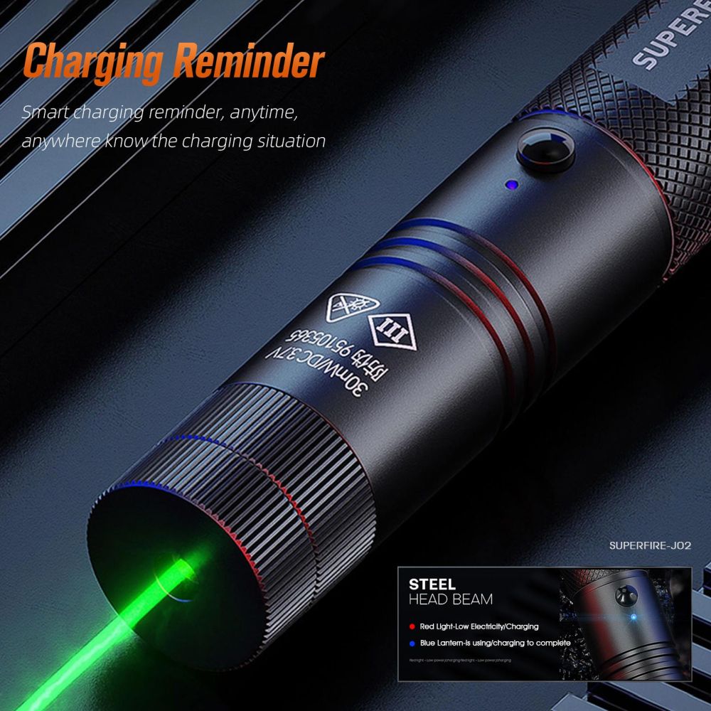 Superfire J02 Green Laser Pointer Usb Rechargeable Aluminum Pen_voghion.com