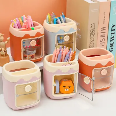 Ống cắm bút để bàn nhiều ngăn hộp đựng bút thước cọ trang điểm hình mũi heo trong suốt xinh xắn ngộ nghĩnh