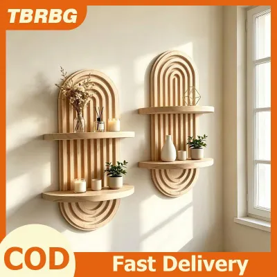 TBRBG Mộc mạc bằng gỗ tường giá Boho hai lớp lưu trữ cho nhà bếp tiết kiệm không gian