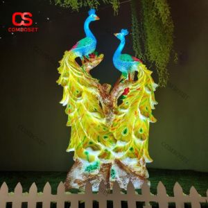 Đèn Trang Trí Đôi Chim Công Phát Sáng Tiểu Cảnh Chim Công Trang Trí Sân Vườn