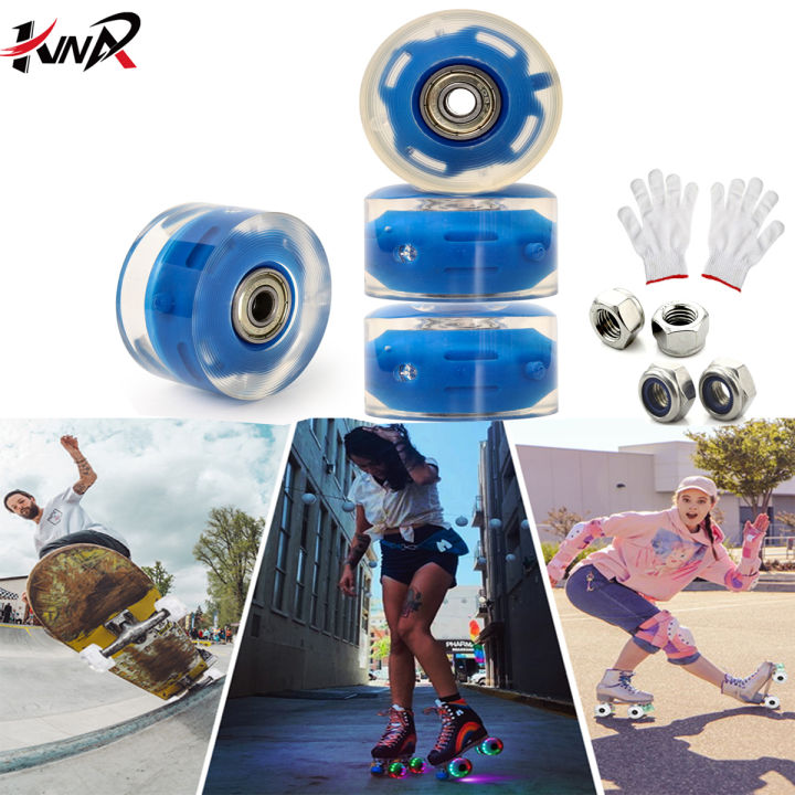 KINPAR 4 Pack Roller Skate Wheels with Bearings Installed Luminous Quad