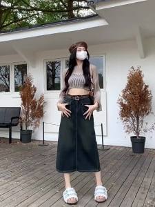 COD  R 2024 Rok Denim Musim Bunga Wanita Kecil a Baru Pinggang Tinggi Kelihatan Kurus Pertengahan Panjang a Beg Pecah Hujung Perkataan  Sem