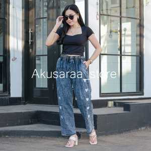 new beggy jeans bordir love baggy jeans wanita kekinian baggy jeans ootd wanita kekinian