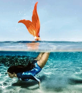 Original Authentic Mahina Mermaid Tail Swim Diving Training Fins Kids Junior Merfins (Professional Freediving Natural Rubber Flippers)