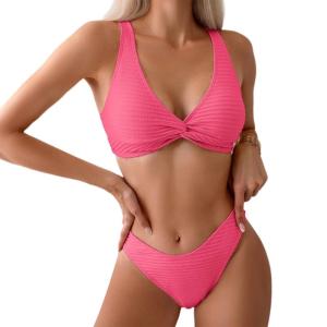 ชุดว่ายน้ำเอวต่ำแบบมีสไตล์สำหรับผู้หญิงชุดว่ายน้ำแยกชิ้นผูกด้านหน้าชุดว่ายน้ำเสริมฟองน้ำชุดว่ายน้ำเอวต่ำดัน