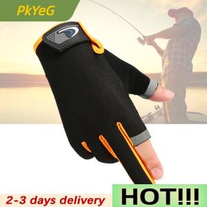 PkYeG 1Pair Anti-Slip Breathable Fishing Gloves Two Finger Cut Durable Outdoor