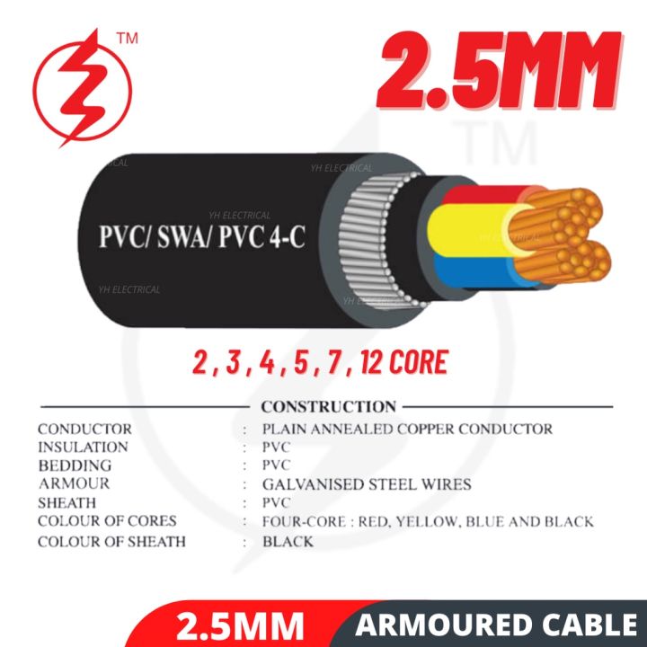 [LOOSE CUT] 2.5mm x 2C /3C /4C /5C /7C /12C Armoured Cable ...