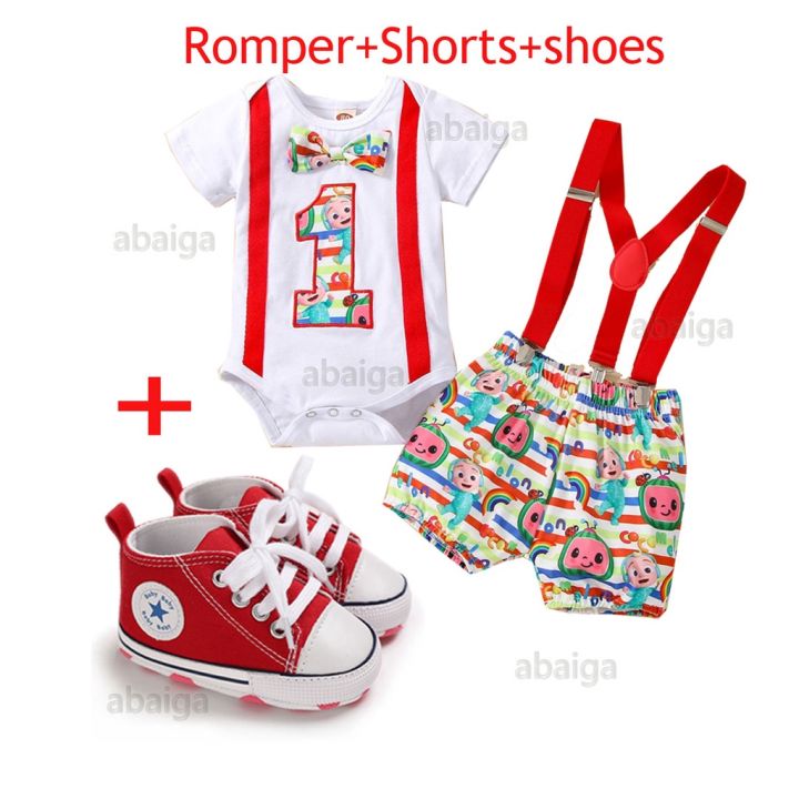 First Birthday Terno for Baby Boy Cotton Jumper Watermelon Print