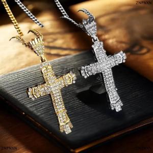 [COD] ZNPNXN Unique Hip Hop Inlaid Rhinestone Exaggerated Retro Cross Pendant Men Necklace Jewelry Accessries
