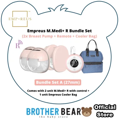 [BUNDLE SET] Empreus M.Medi+ R Wearable Breastpump 24mm/ 27mm (2 unit) with Remote + Double Layer Cooler Bag | BABY BROTHER BEAR®