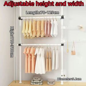 Clothes Rack Floor To Ceiling Metal Clothes Rack 2 Bar Adjustable Space-Saving Hanger For Suits Dresses Space Saving Corner Valet Clothes Rack Hanging Pole Drying Rack