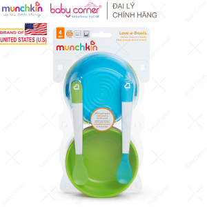 Bộ 4 Bát Có Nắp Kèm 2 Thìa MUNCHKIN Cho Bé Từ 4 Tháng