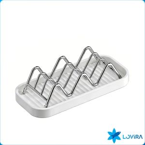 Soap Holder Organizer Stainless Steel W Shaped Soap Rack with Drain Tray For Bathroom & Kitchen 1Pc