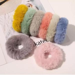 TJS Ikat Rambut Bulu Scrunchie Korea Hijab Gelang Hairband Kunciran Cepol Jilbab Lingkar Besar Bulu Lembut Korea Motif Polos IR096