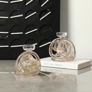 FFBH Glass Simple Transparent Candle Holder Creative Artistic Handmade Striped Ball Candle Holder Modern Luxury Abstract Home Decor Z1H5K