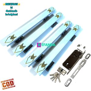 paket 4buah gagang handle pintu rumah minimalis dan set lock body kunci untuk pintu depan untuk model pintu 2/kupu tarung