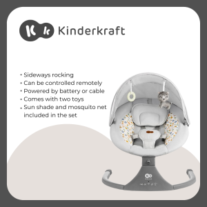 Kinderkraft LUMI 2 Electric Baby Bouncer Chair from birth to 9 months Adjustable Toy bar 5 swing modes 12 melodies Arch with toys Soft Materials Quiet Motor-Gray
