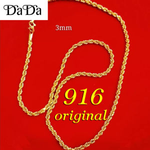 100% Original Pure Gold 916 emas necklace mens Chopin Long Chain Jewelry Gift for Boyfriend Rantai leher emas 375 项链