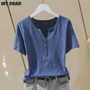Cotton Tshirt for Women V-neck Short-sleeve T-shirt Casual Top